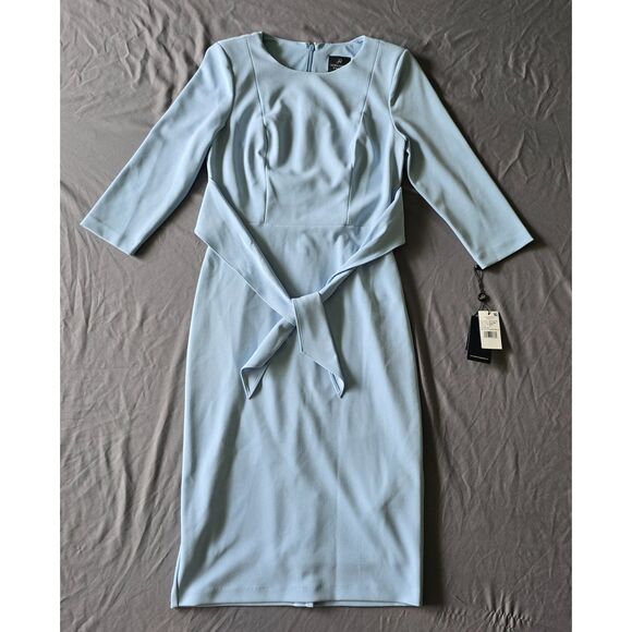Adrianna Papell Dresses & Skirts - Adrianna Papell Knit Crepe Tie Waist Sheath Dress Blue Mist 4 NWT